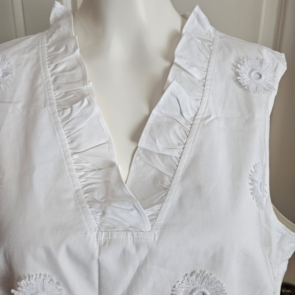 Talbots White Ruffle V-Neck Top